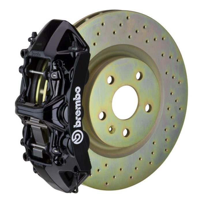 Brembo 05-14 Mustang GT Excl non-ABS Equipped Fr GT BBK 6Pist Cast 355x32 1pc Rtr Drill-Black