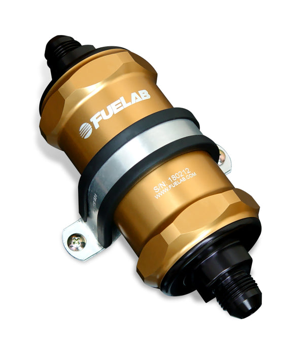 Fuelab 818 In-Line Fuel Filter Standard -6AN In/Out 40 Micron Stainless - Gold