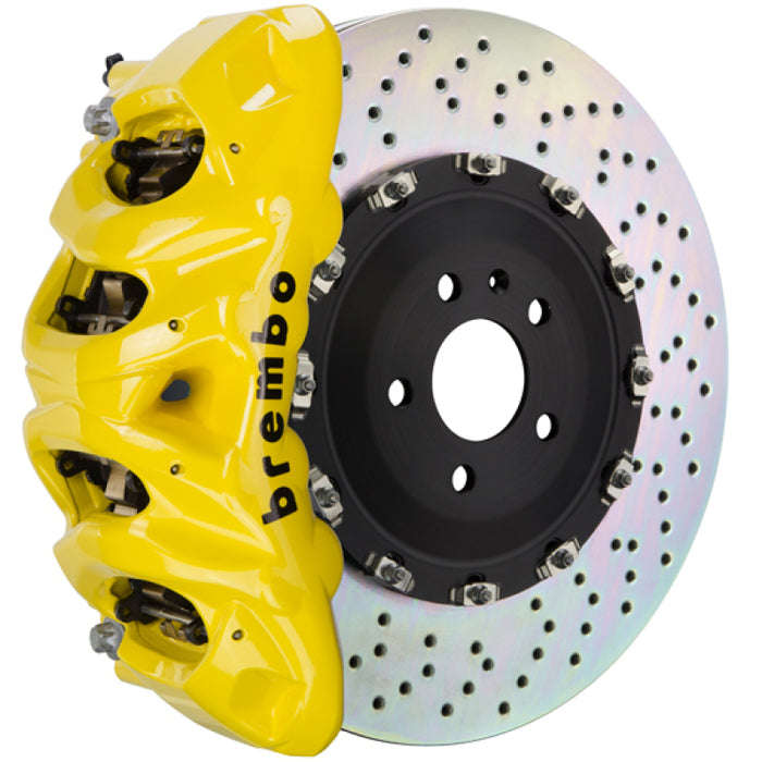 Brembo 14+ Model S AWD w/ DC (Excl Plaid) Fr GT BBK 8Pis Cast 412x38 2pc Rotor Drilled-Yellow