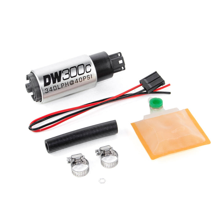 Deatschwerks DW300C series, 340lph compact fuel pump without mounting clips w/ Universal Install Kit.