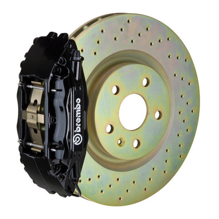 Brembo 05-14 Mustang GT Excl non-ABS Equipped Fr GT BBK 4Pist Cast 2pc 355x32 1pc Rtr Drill-Black