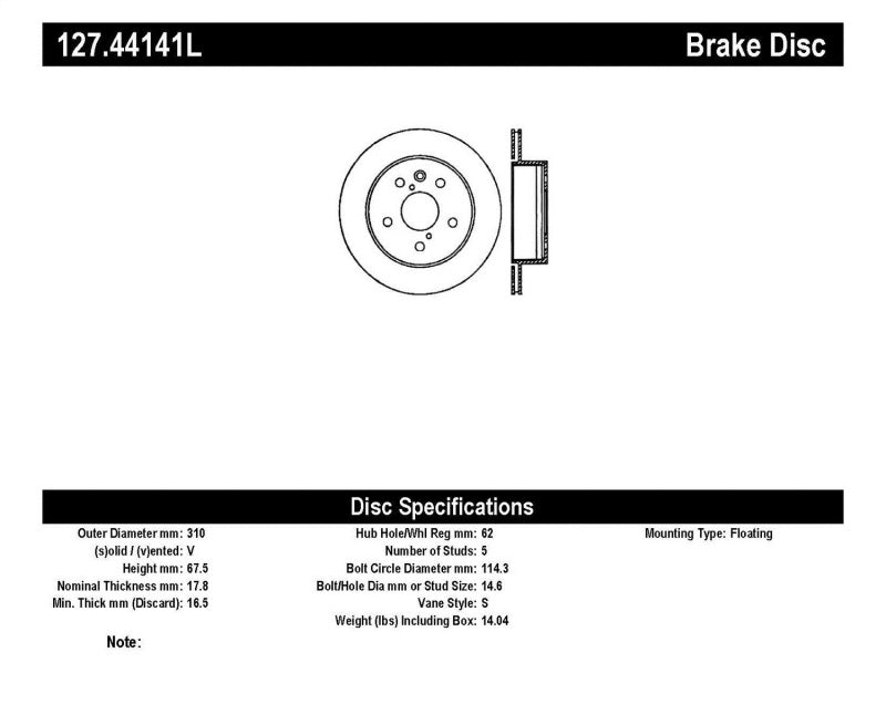 StopTech Power Slot 06-11 Lexus GS Series / 06-12 IS350 Rear Left Drilled & Slotted Rotor