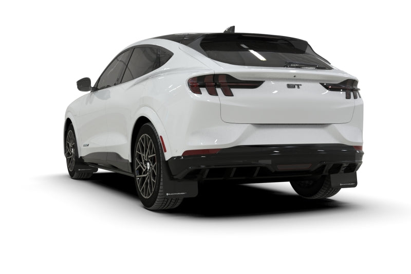 Rally Armor 21-26 Ford Mustang Mach-E/GT/Rally Black Mud Flap w/White Logo