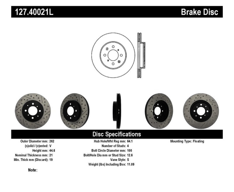 StopTech 90-01 Acura Integra (exc. Type R) / 01-05 Honda Civic / 07+ Honda Fit / 93-97 Del Sol VTEC