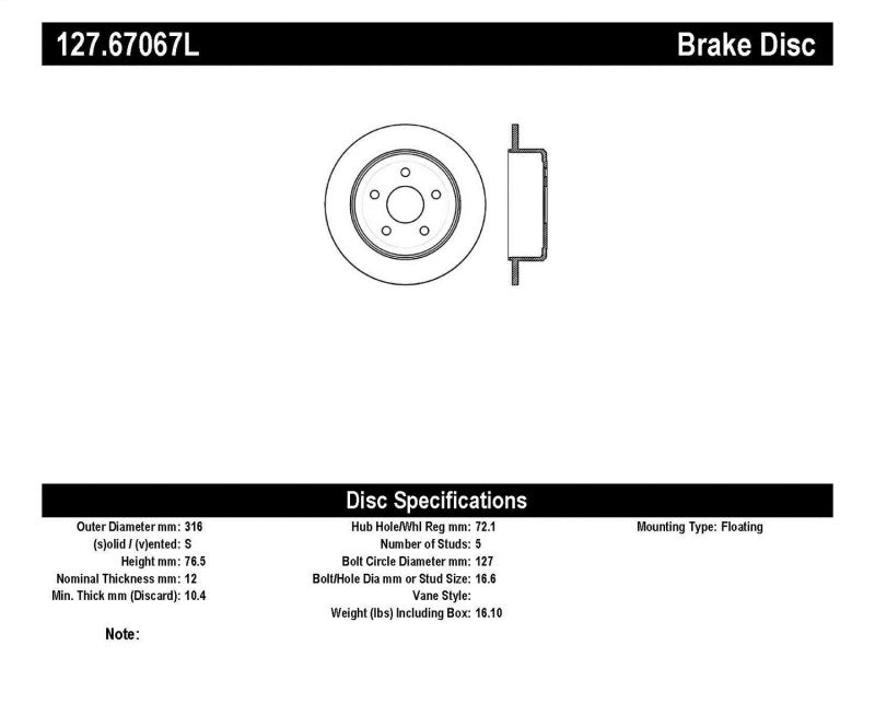 StopTech Power Slot 07-13 Jeep Wrangler Rear Left Drilled & Slotted Rotor